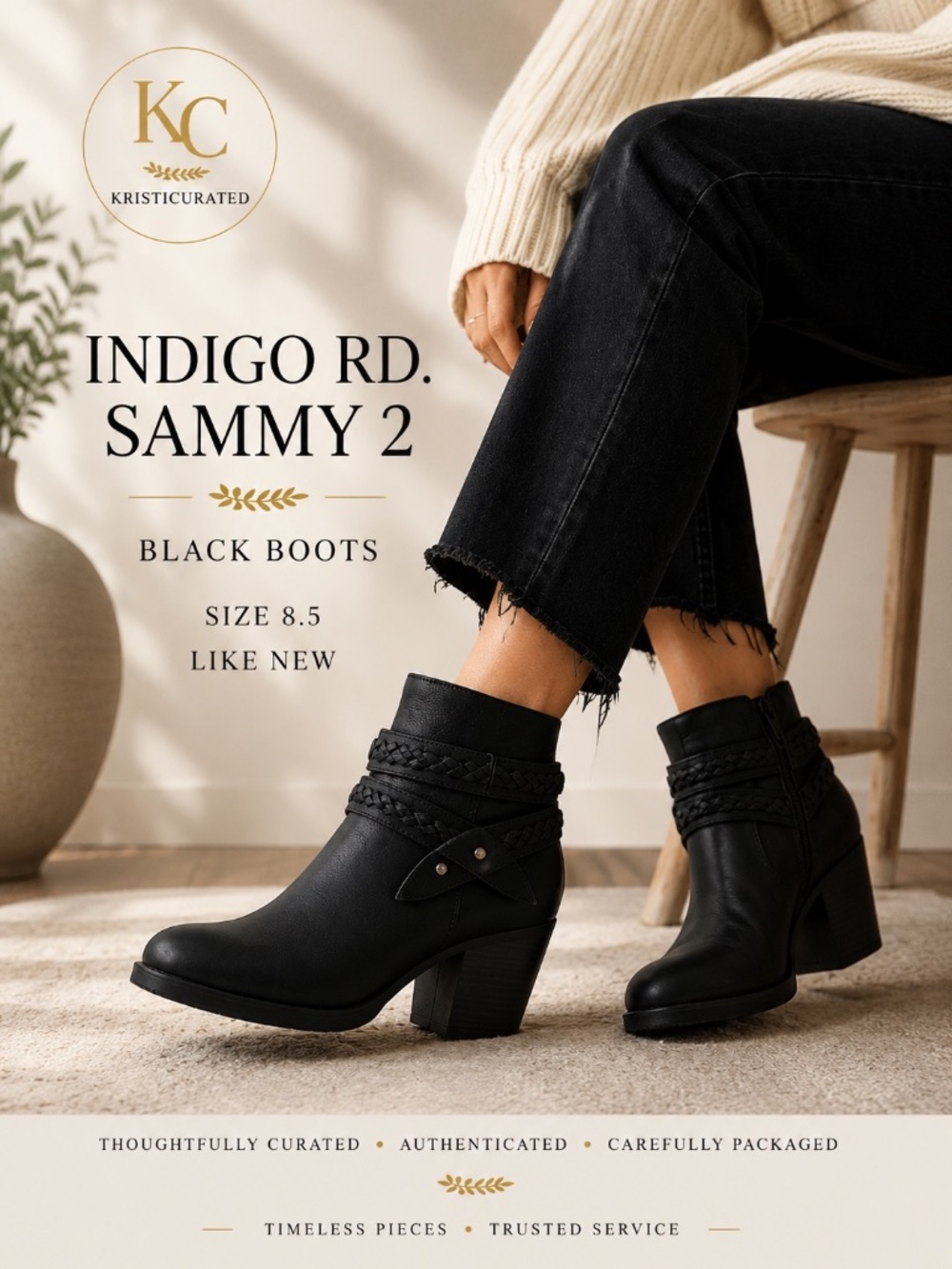 Indigo Rd. Sammy 2 Black Braided Ankle Boots | Size 8.5 | Like New